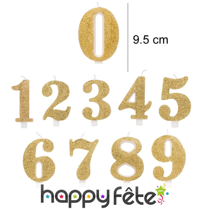 Bougie chiffre dorée à paillettes de 9,5cm