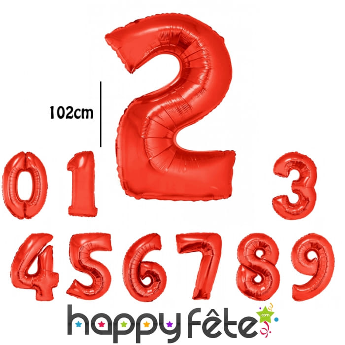 Ballon chiffre géant rouge de 102cm