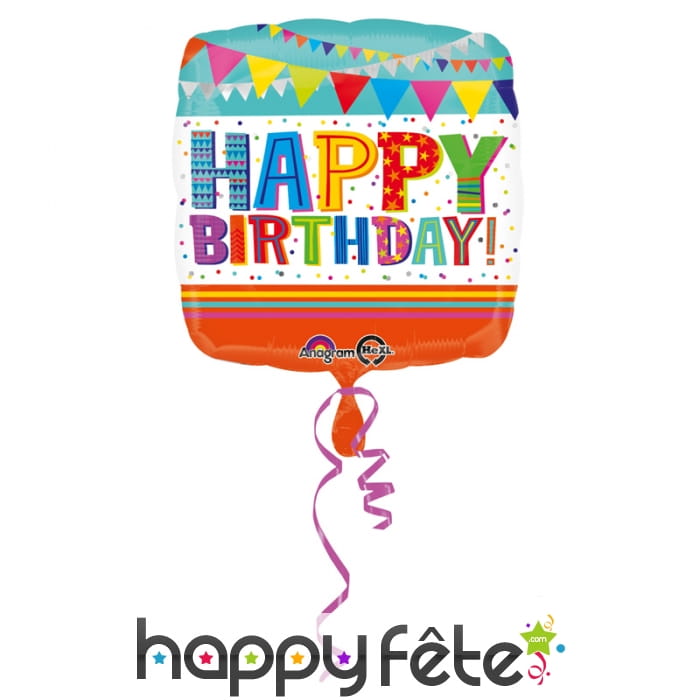 Ballon carré happy birthday coloré