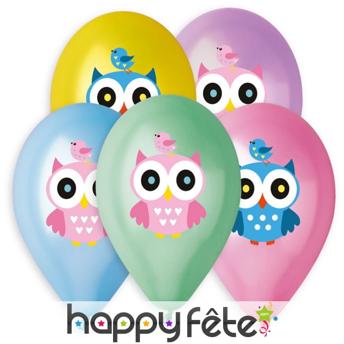 Ballons colorés imprimé hibou, par 5