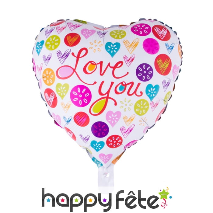 Ballon coeur Love you multicolore de 52cm