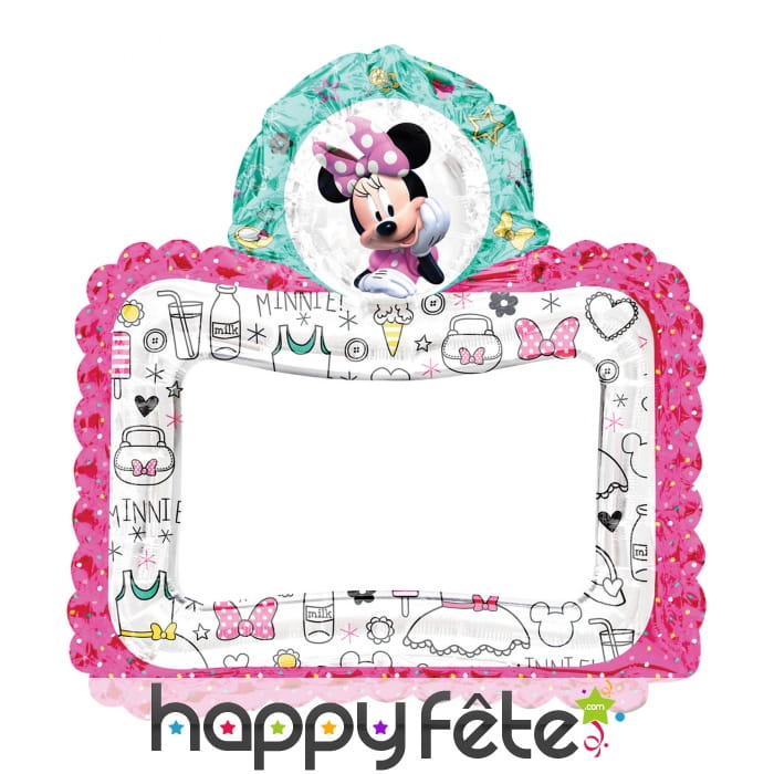Ballon cadre Minnie Mouse rose blanc vert, 66x68cm