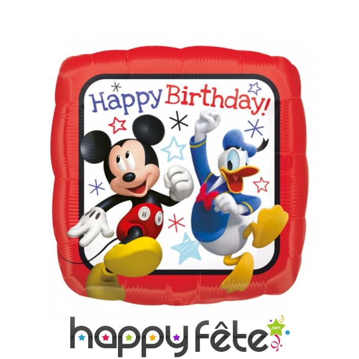 Ballon carré Mickey Mouse Happy Birthday, 40 cm