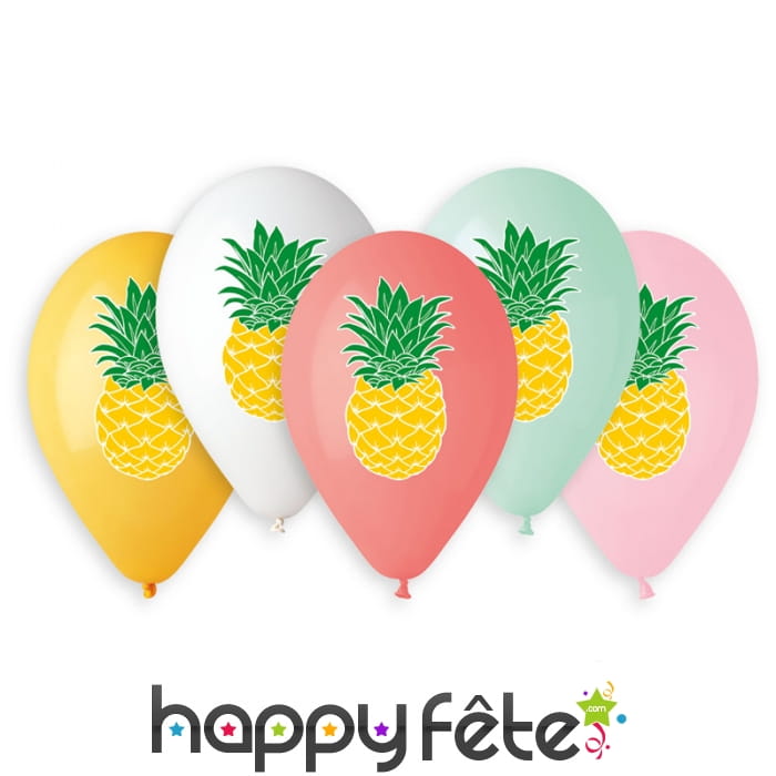 Ballons colorés motif ananas, par 5