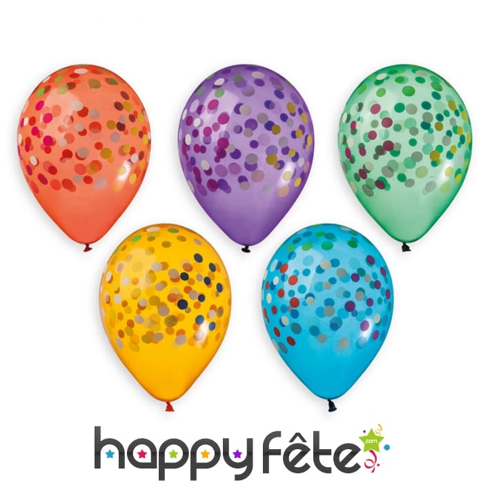 Ballons colorés motifs confetti, par 5