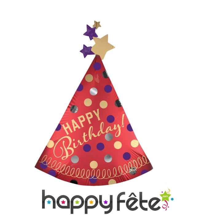 Ballon chapeau pointu rouge happy birthday 68x91cm
