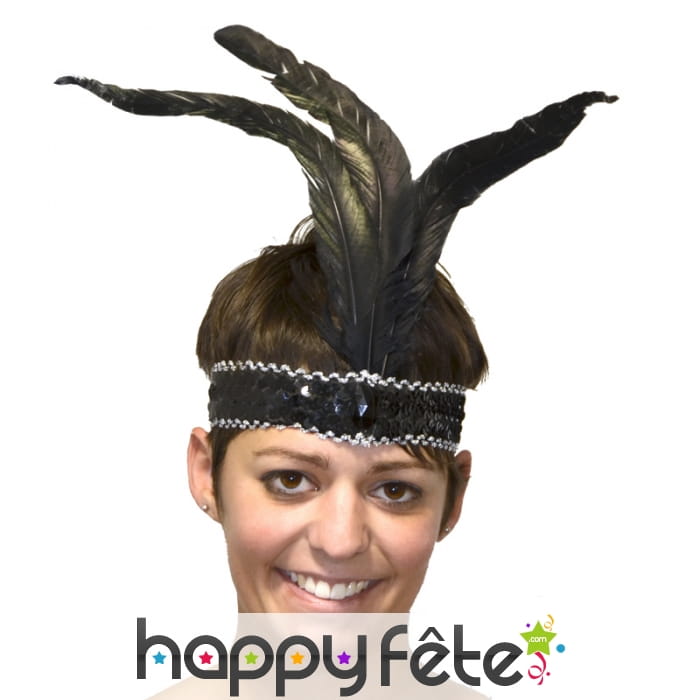 Bandeau charleston pailletteé noir 3plumes