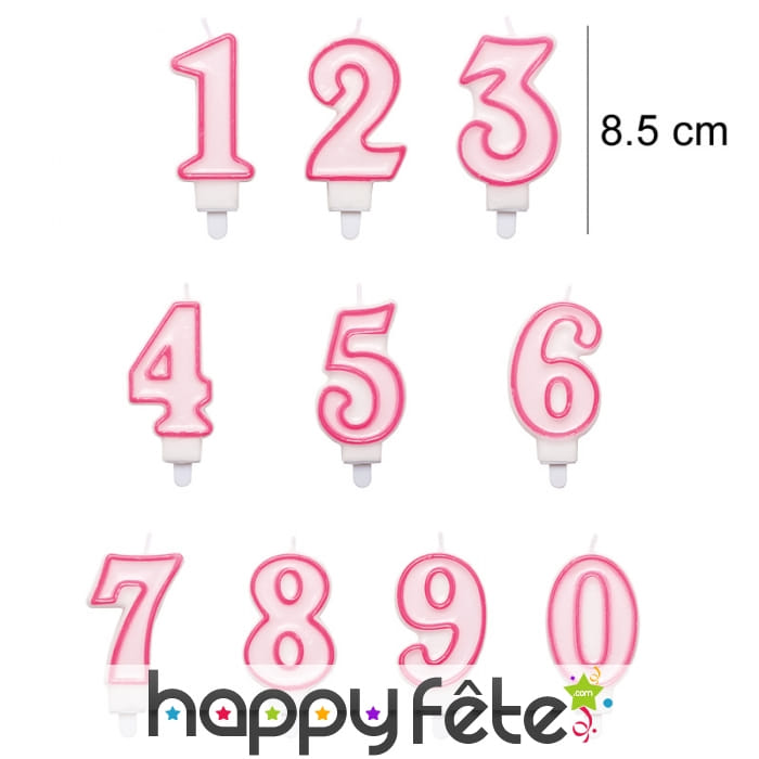 Bougie chiffre rose de 8,5 cm