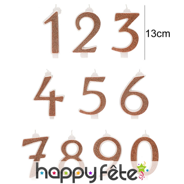 Bougie chiffre rose doré de 13 cm