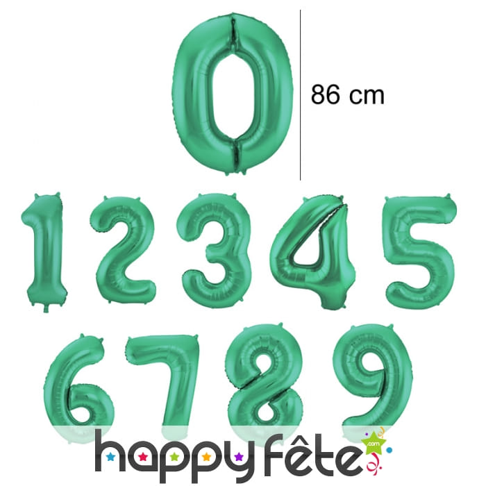 Ballon chiffre vert en aluminium de 86 cm