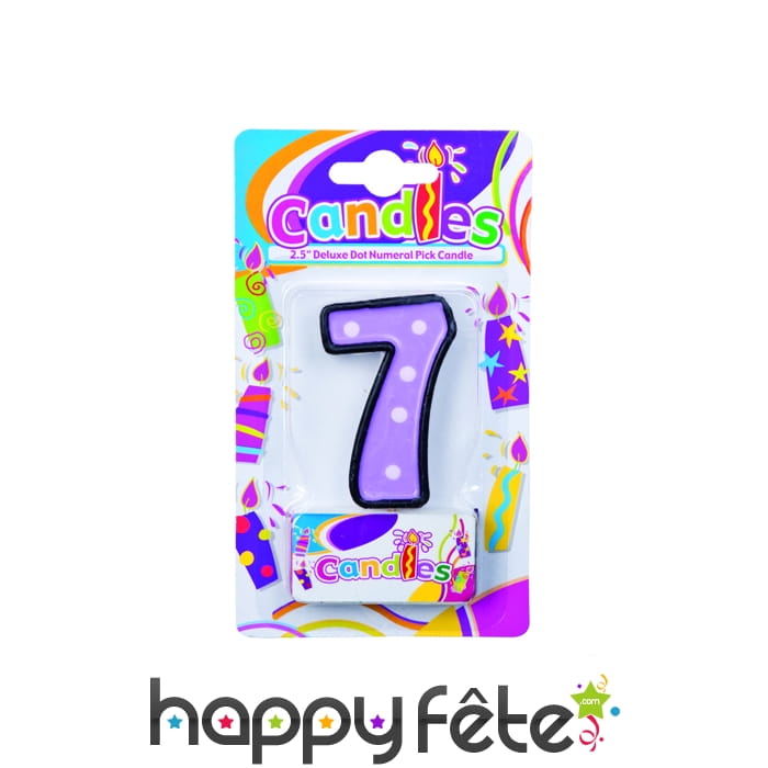 Bougie d'anniversaire chiffre 7, violette.