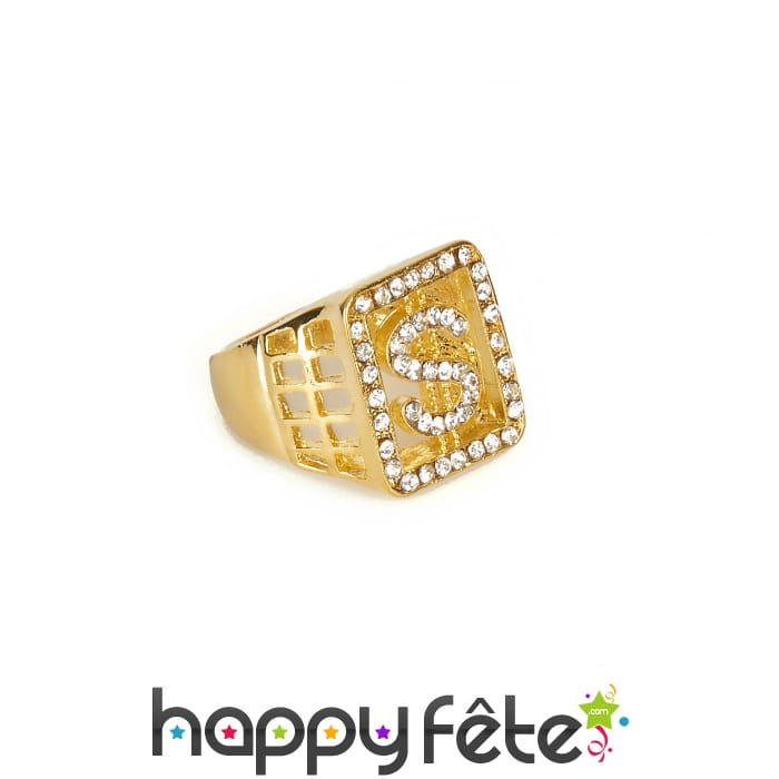 Bague dorée dollars en strass