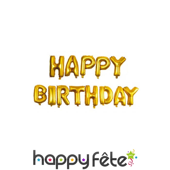 Ballons de lettres Happy Birthday dorés
