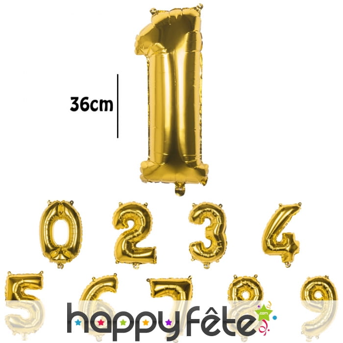 Ballon doré métallisé en forme de chiffre