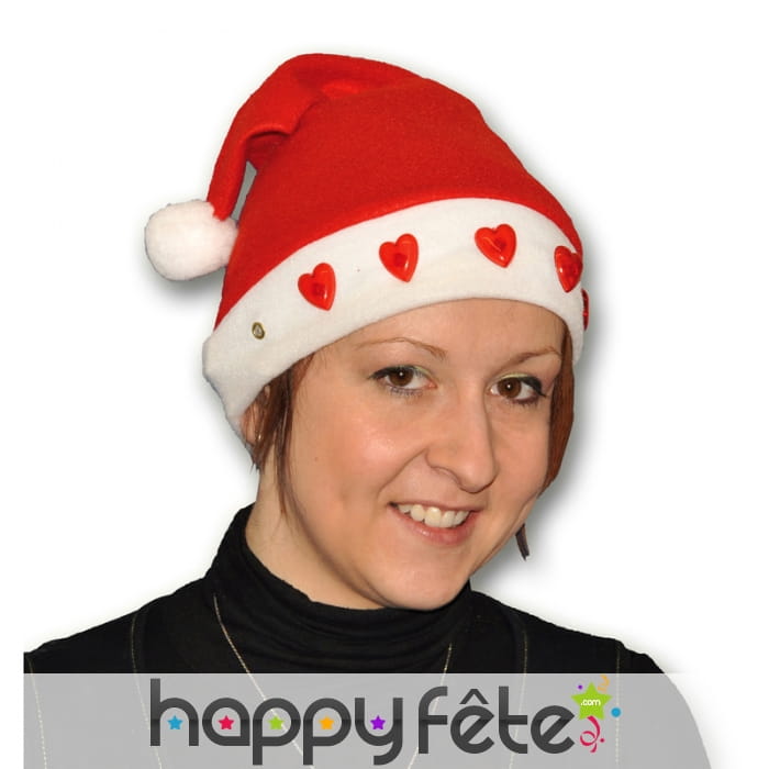 Bonnet de Noël coeurs lumineux