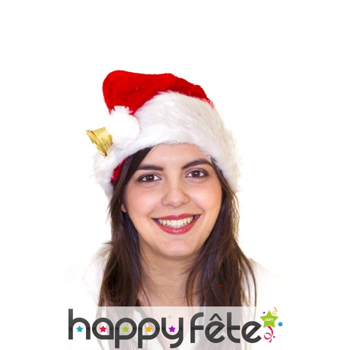 Bonnet de Noël en peluche avec clochette