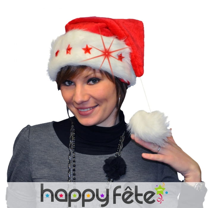Bonnet de noël en peluche, étoiles lumineuses