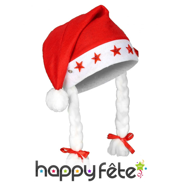Bonnet de noël lumineux avec tresses blanches