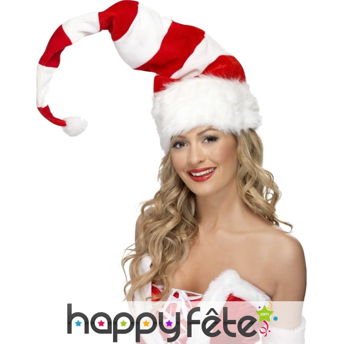 Bonnet de noël rayé rouge/blanc