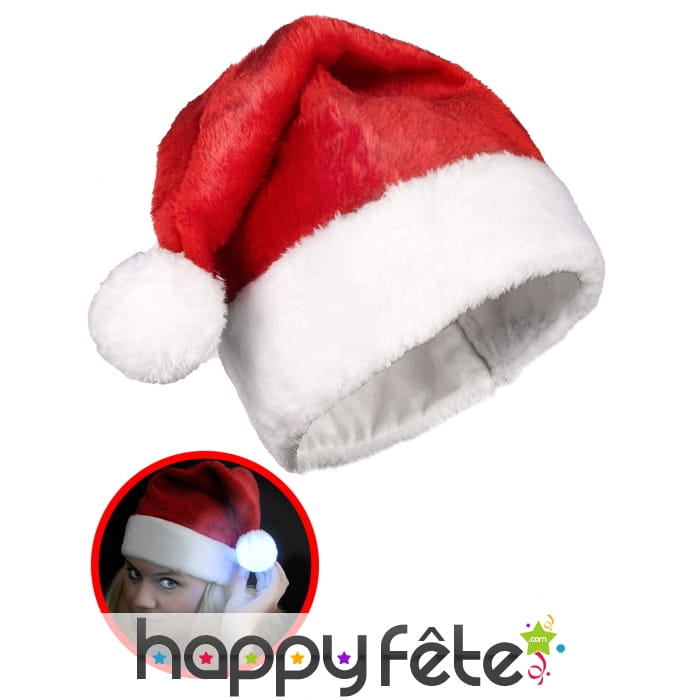 Bonnet de Noël rouge avec pompom lumineux