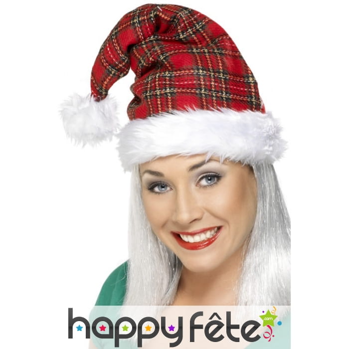 Bonnet de noel tartan rouge