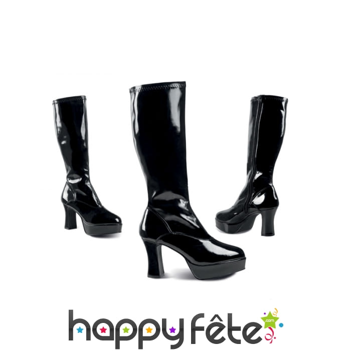 Bottes disco noires à talons hauts et larges