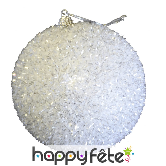 Boule de Noël blanche à paillettes de 10 cm