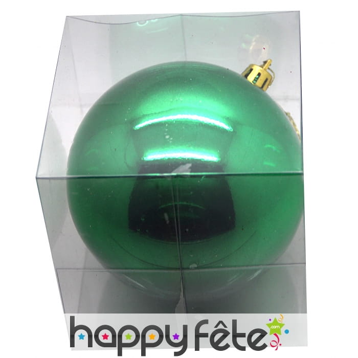 Boule de noel vert brillant. 10 cm
