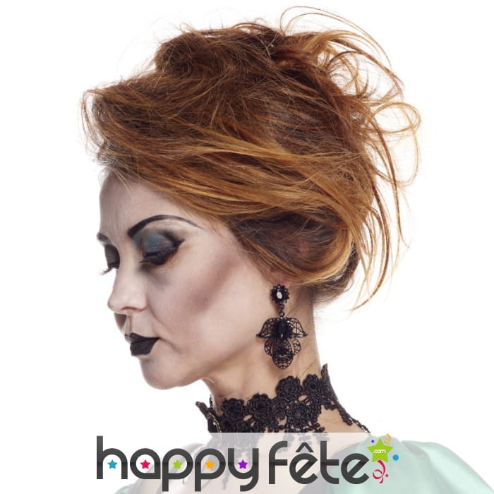 Boucle d'oreilles noires, dentelles et pierres