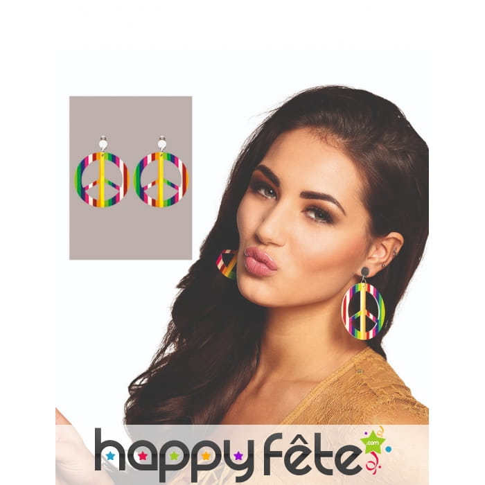 Boucles d'oreille symbole peace and love colorées