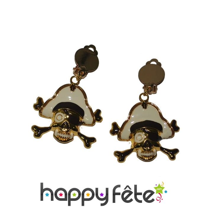 Boucles d'oreilles dorées tête de mort pirate