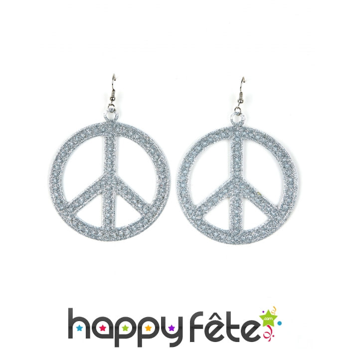 Boucles d oreilles peace and love argentées 7cm