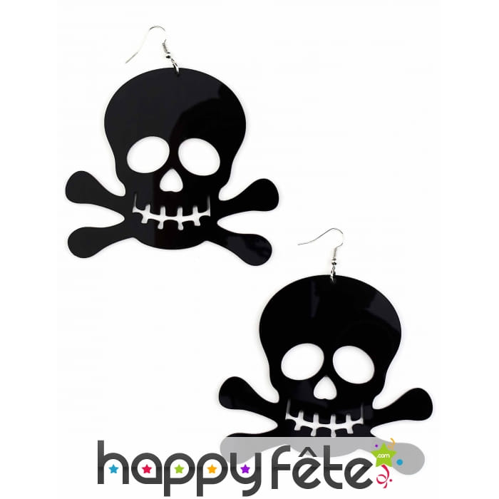 Boucles d'oreilles symbole pirate noir