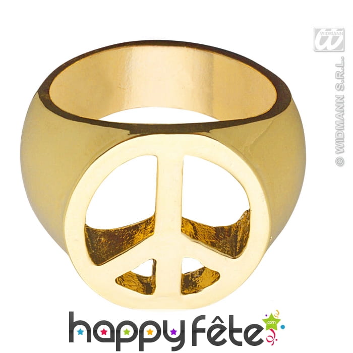 Bague dorée peace and love