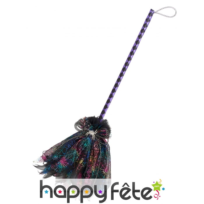 Balai de sorcière métallisé et coloré de 80cm