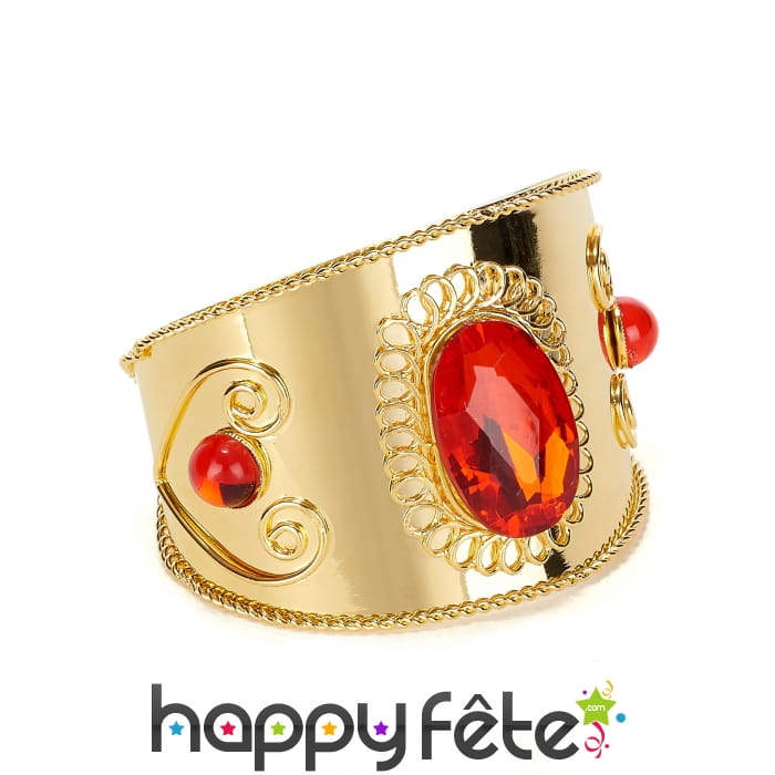 Bracelet doré serti de pierres rouges