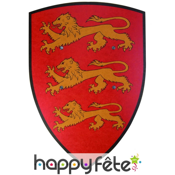 Bouclier en bois rouge avec lions 36X50cm