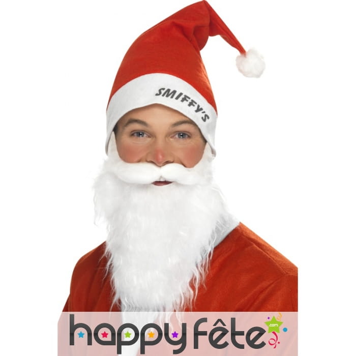 Barbe et chapeau père noel rouge