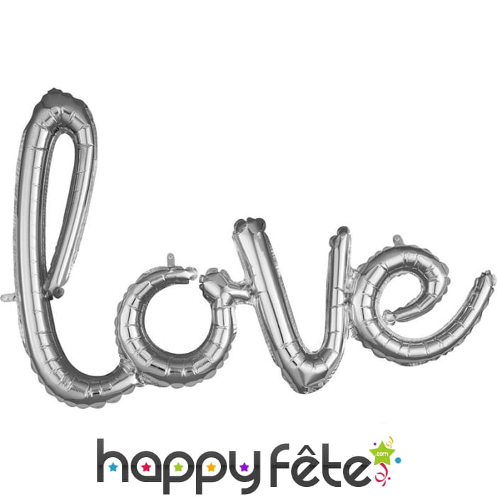 Ballon en forme du mot love argenté, 78cm