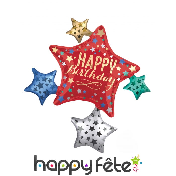 Ballon étoiles happy birthday coloré, 81 x 88 cm