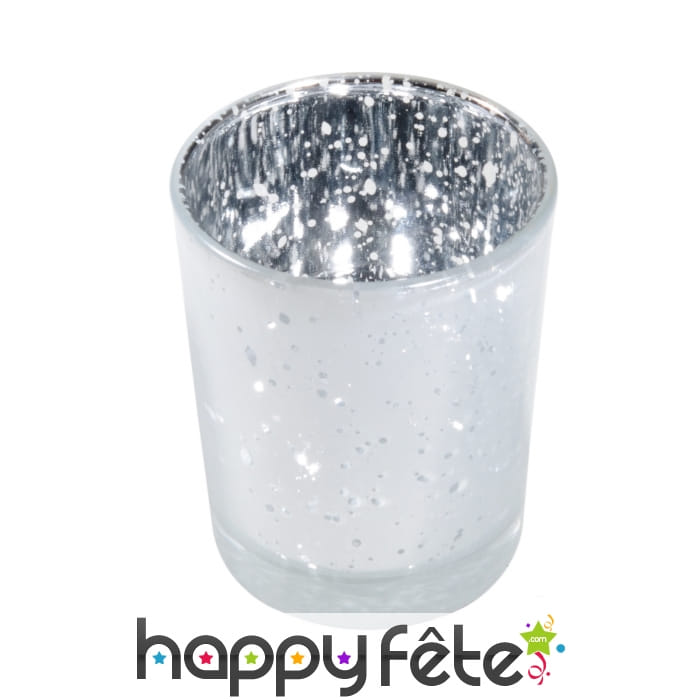 Bougeoir en metal blanc givre