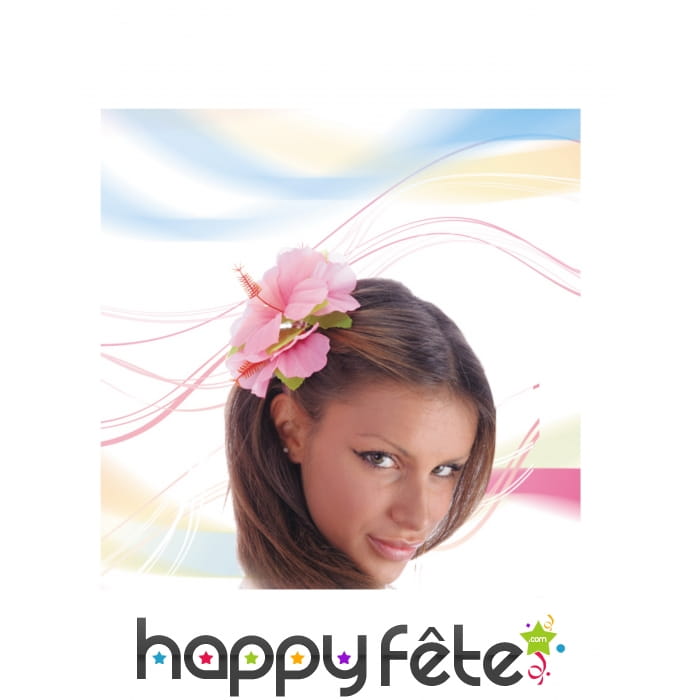 Barrette fleur d'hibiscus rose 11cm