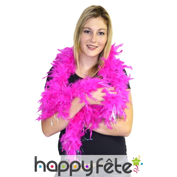 Boa fuchsia et fils argentés. 180cm, 50g