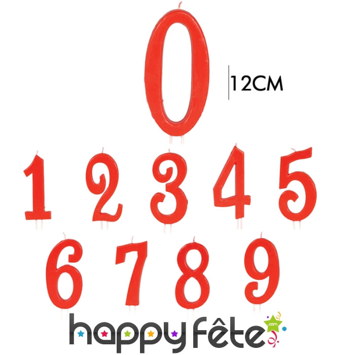 Bougie grand chiffre d'anniversaire rouge de 12cm