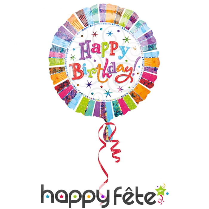 Ballon Happy Birthday rond coloré