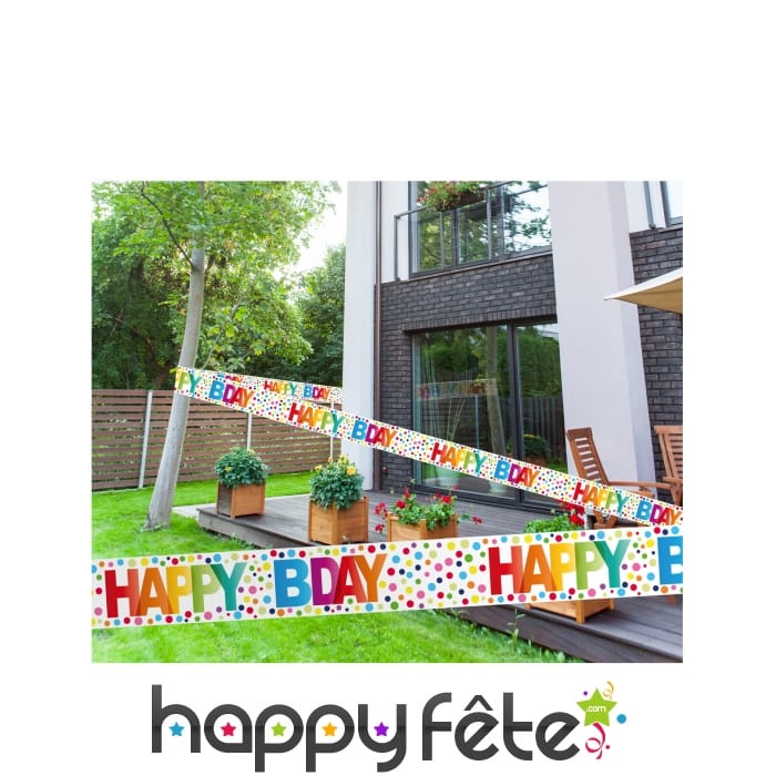 Bannière happy birthday multicolore à pois de 15 m