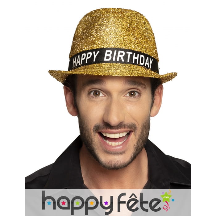 Borsalino happy birthday doré à paillettes, adulte