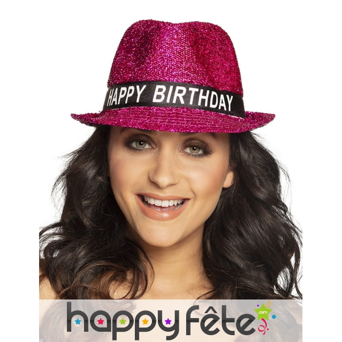 Borsalino happy birthday rose à paillettes, adulte