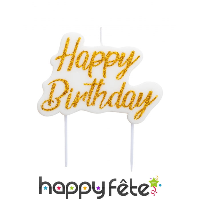 Bougie happy birthday dorée et blanche de 6 cm