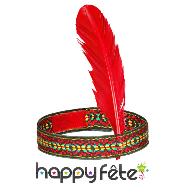 Bandeau indien avec plume rouge de 25 cm